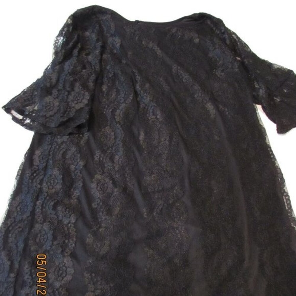 DANILLO BOUTIQUE WOMEN DRESS SIZE 2X LITTLE BLACK LACE SHEER BELLED SLEE…
